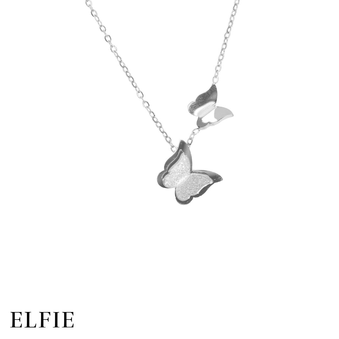 Silver Double Butterfly Titanium Necklace