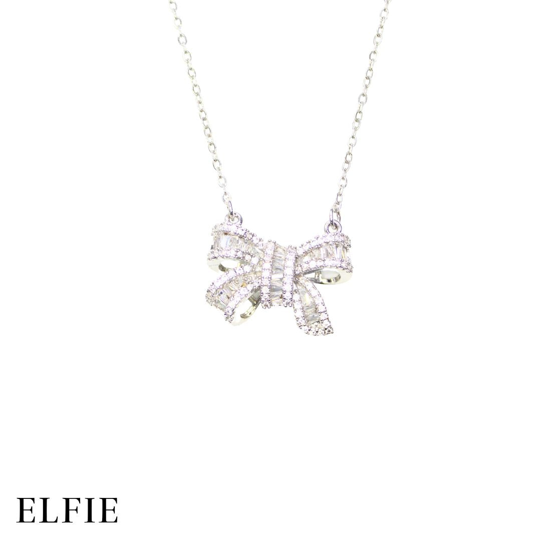 Silver Zirconia Bow Titanium Necklace