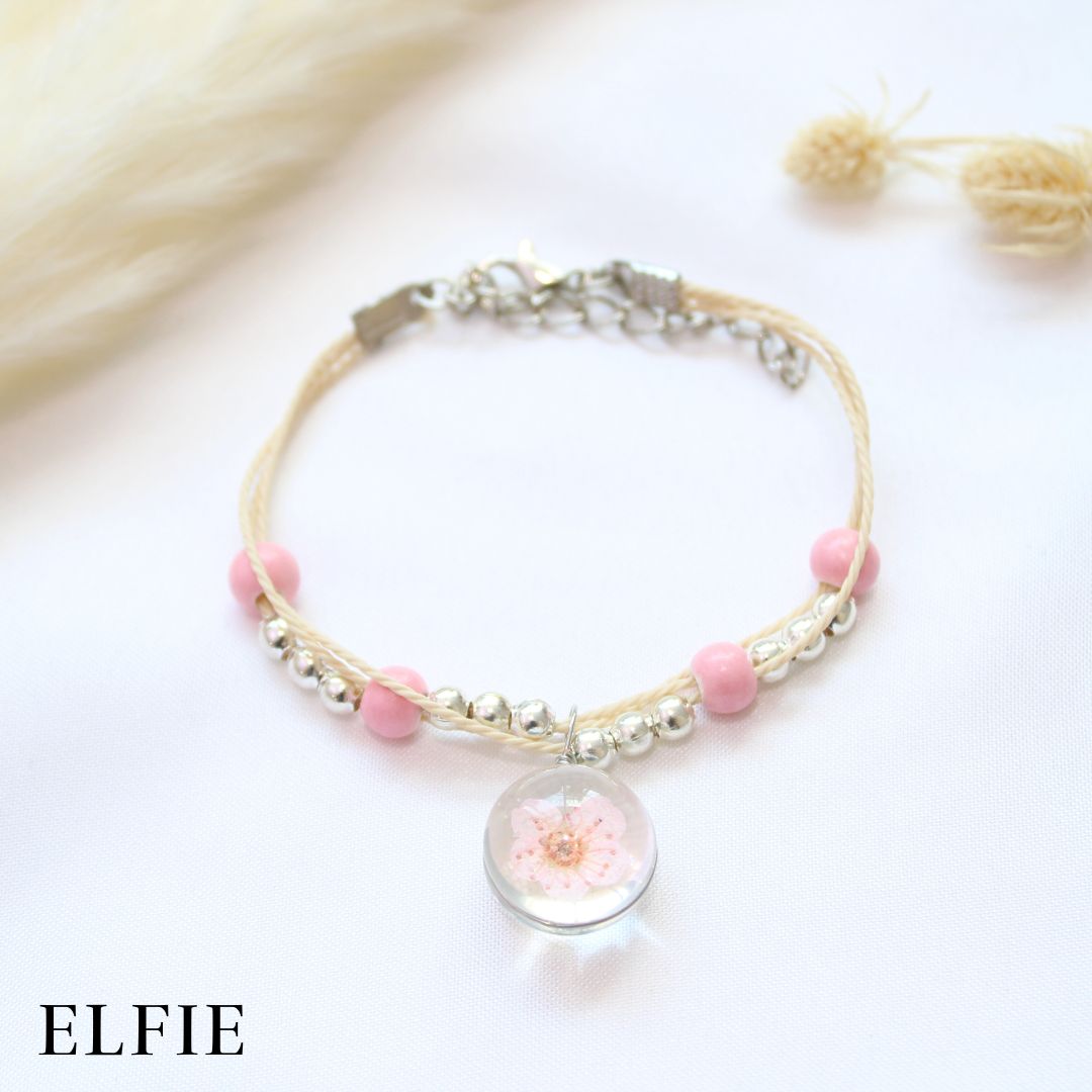 Soft Pink Dried Flower Ceramic Bracelet