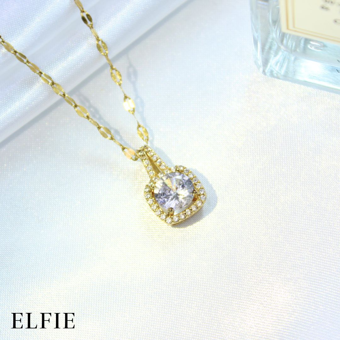 Gold Zirconia Pendant Titanium Necklace