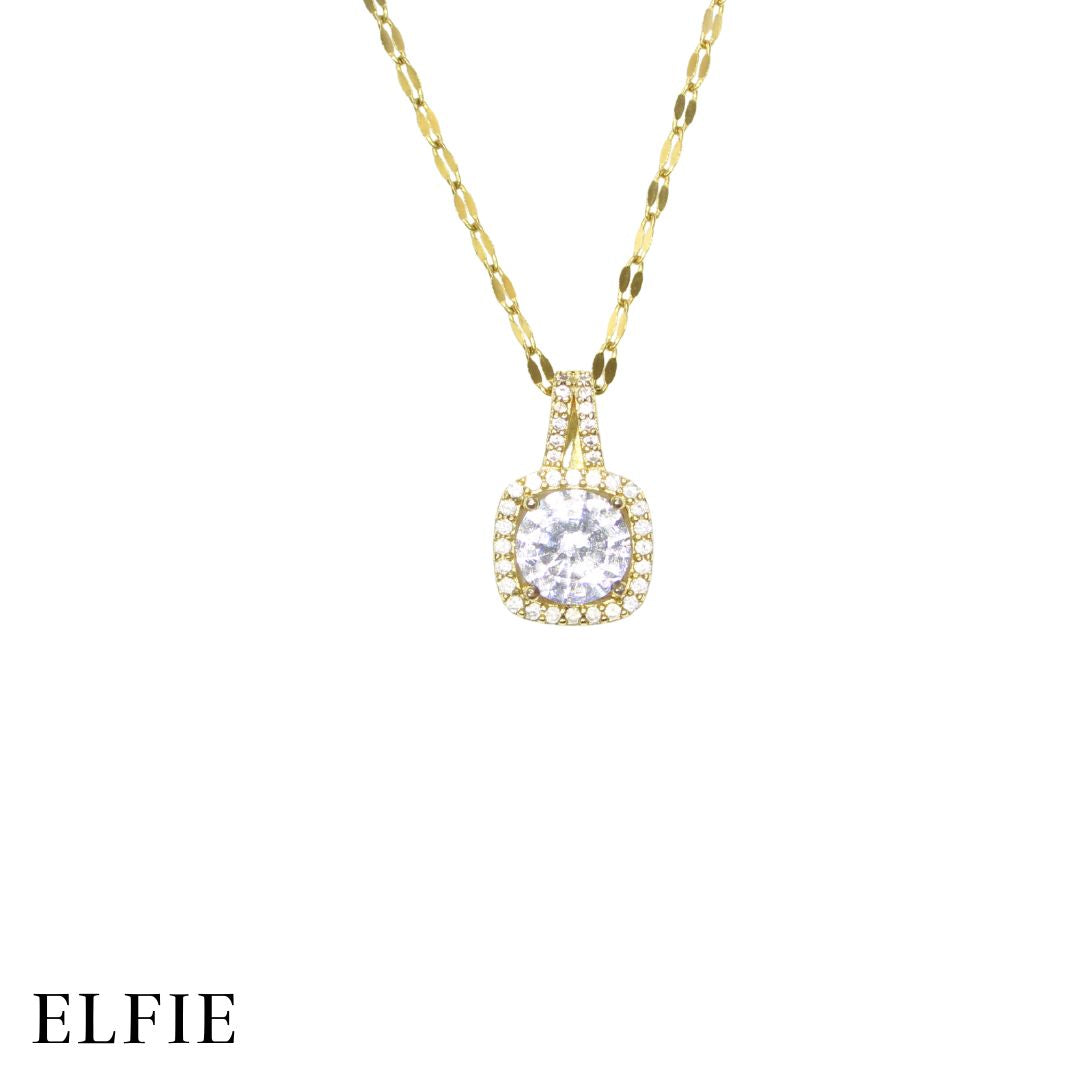 Gold Zirconia Pendant Titanium Necklace