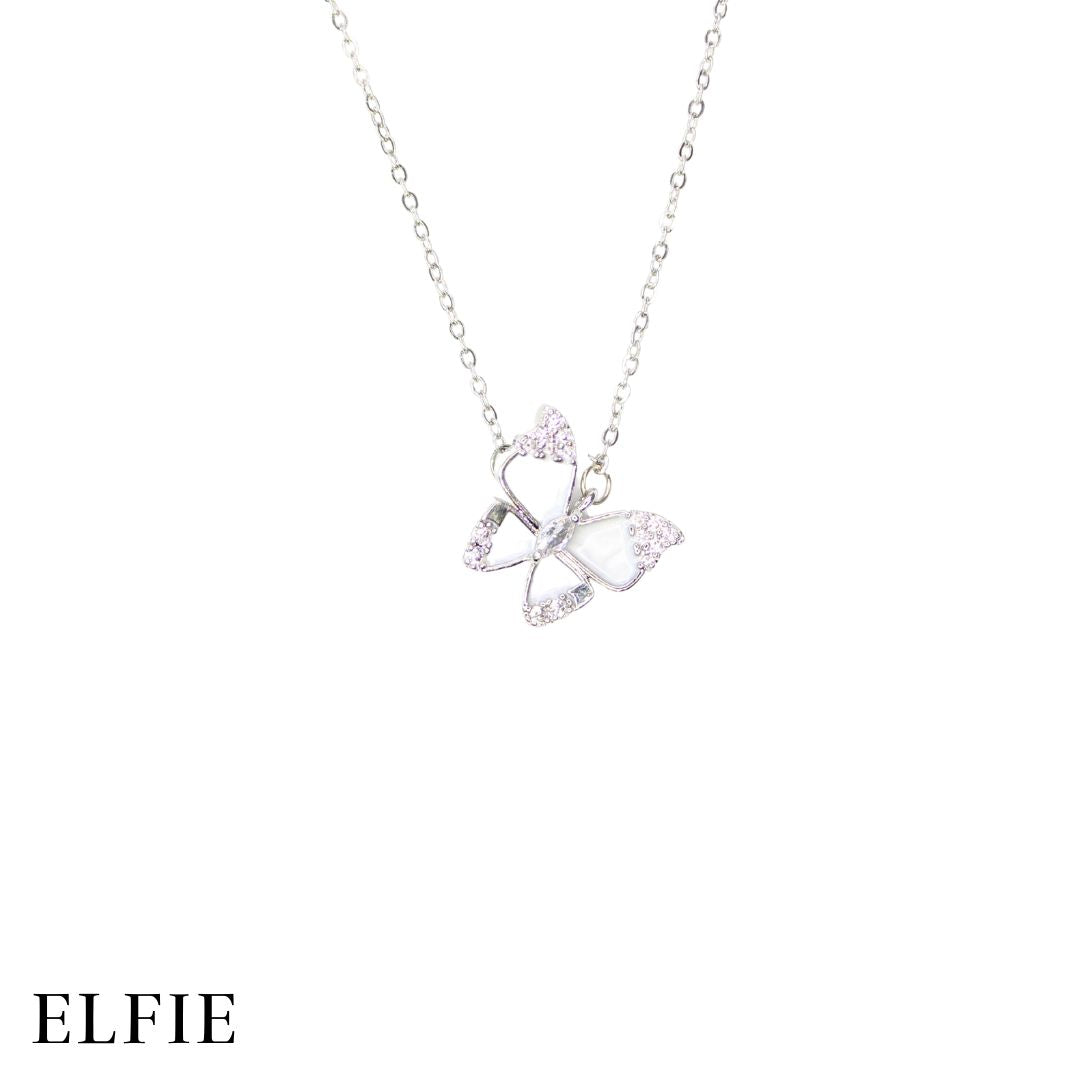 White Butterfly Crystal Titanium Necklace