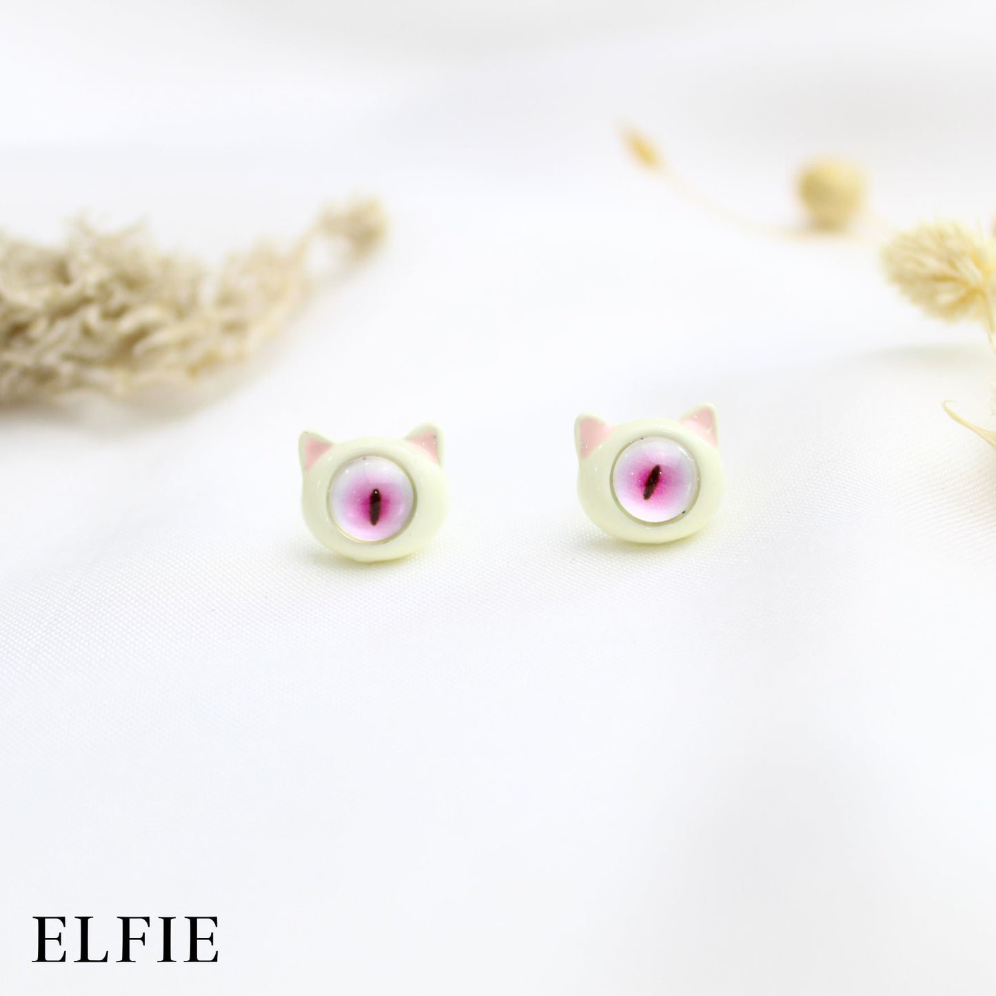 White Pink Snake Eyes Stud Earring