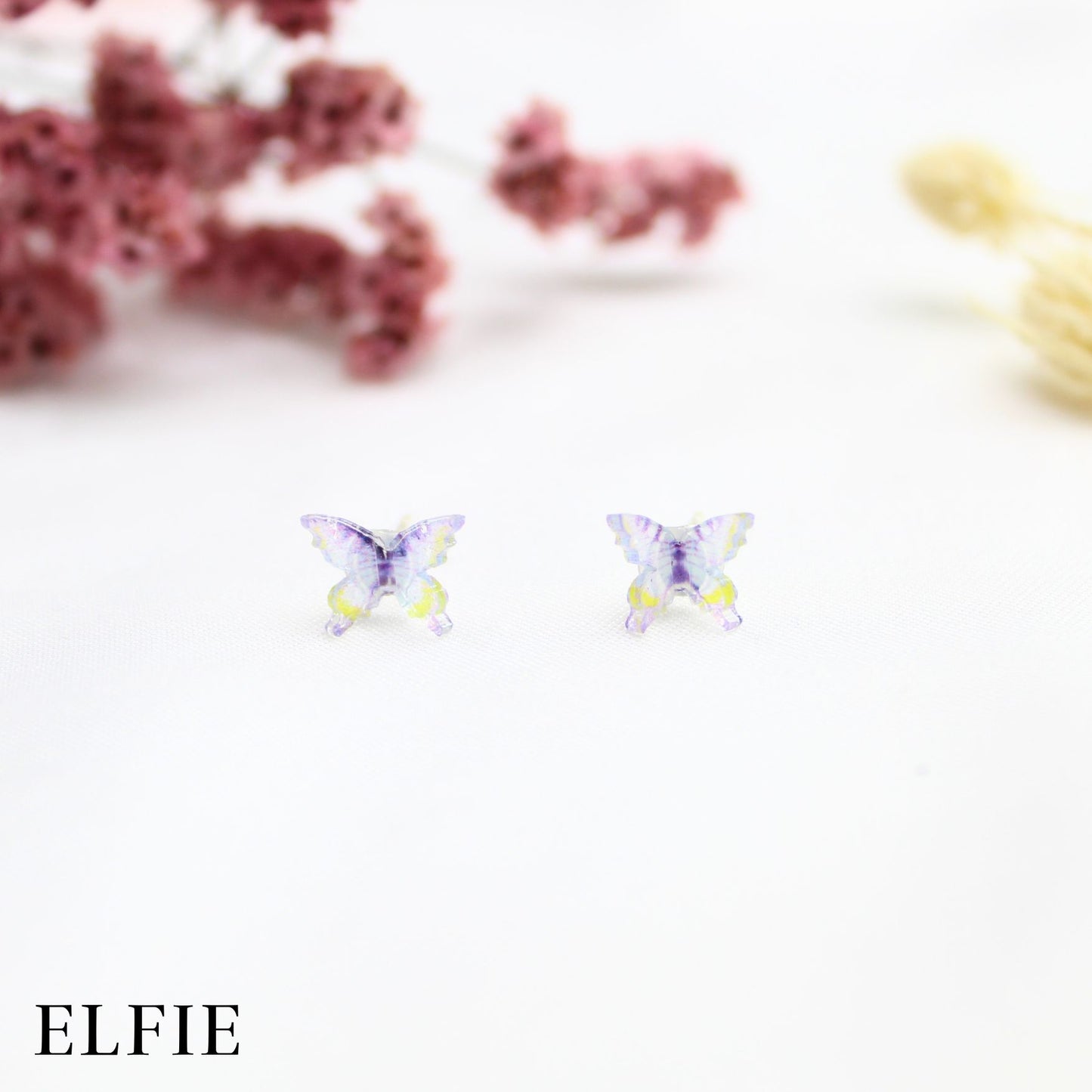 Yellow Purple Butterfly Clear Stud Earring