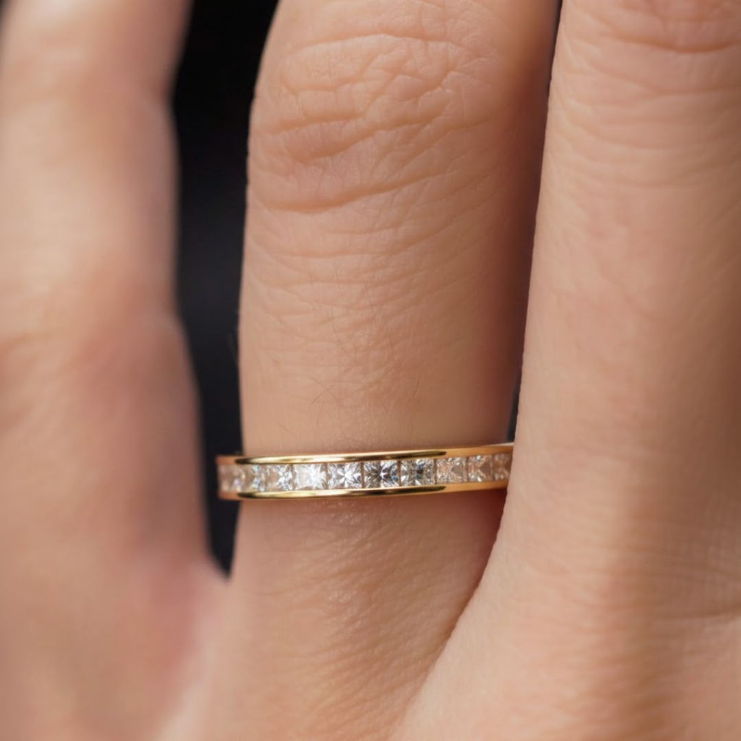 Modern Square Diamond Gold Titanium Ring