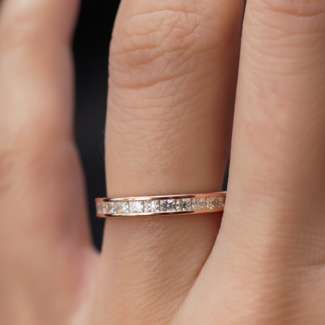 Modern Square Diamond Gold Titanium Ring