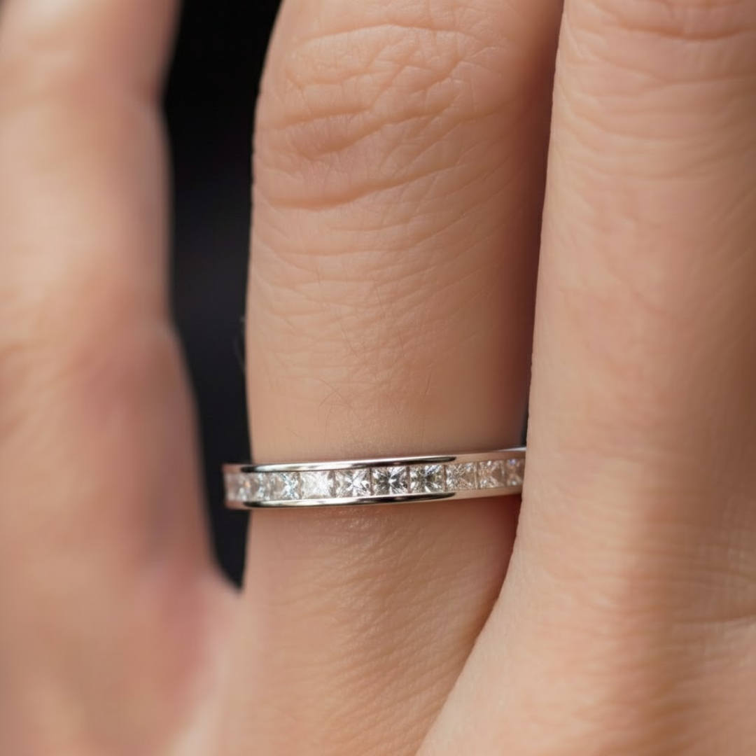 Modern Square Diamond Rose Gold Titanium Ring