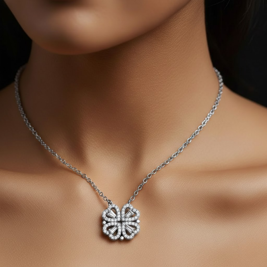 Petals Of Heart Gold Titanium Necklace