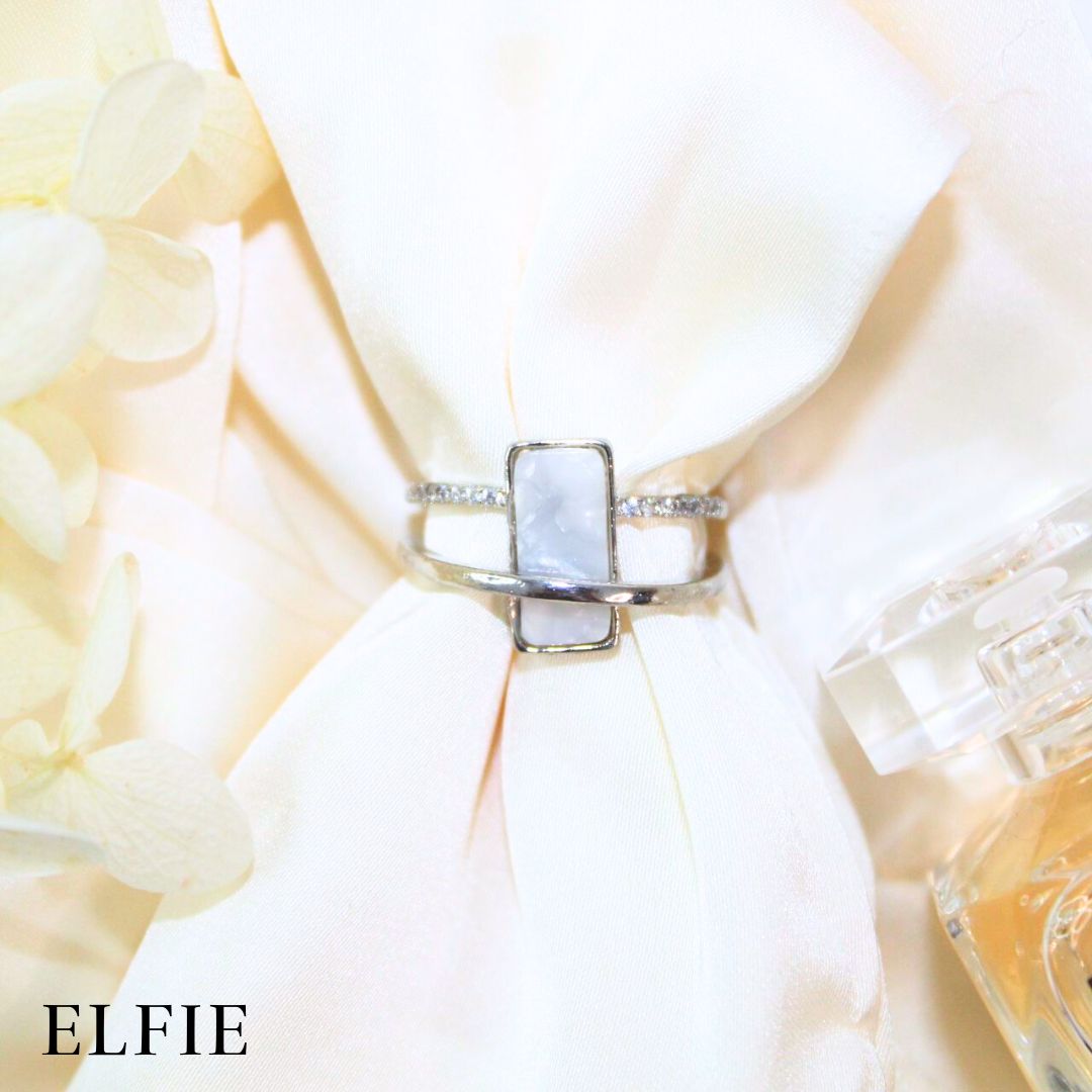 Marble Pendant Adjustable 18K Silver Plated Ring