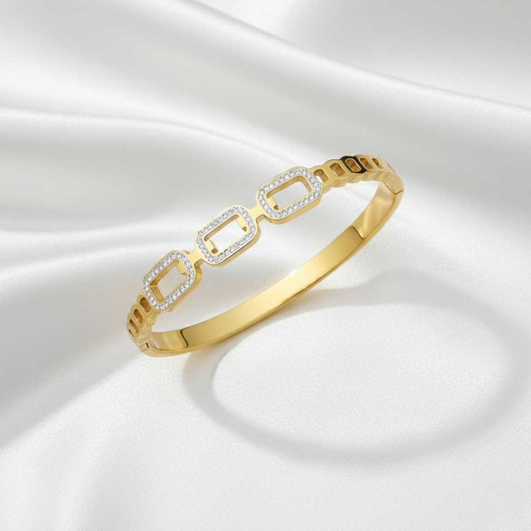 Diamond Chain Gold Titanium Bangle