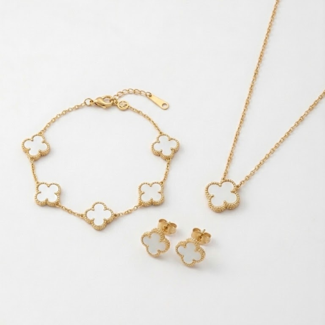 Ameline Crest Gold White Titanium Jewelry Set