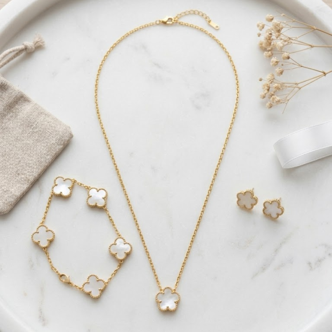 Ameline Crest Gold White Titanium Jewelry Set