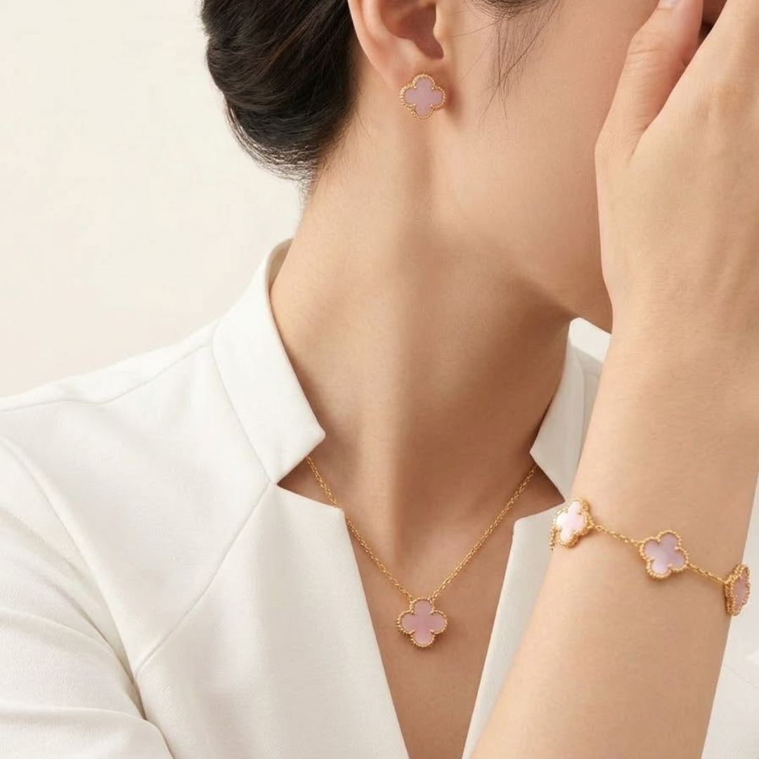 Ameline Crest Gold White Titanium Jewelry Set