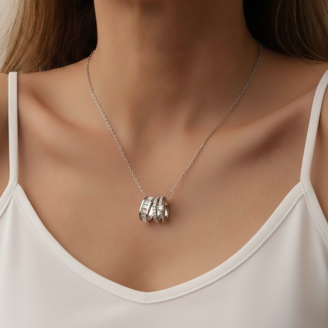 Amora Trio Ring Titanium Necklace