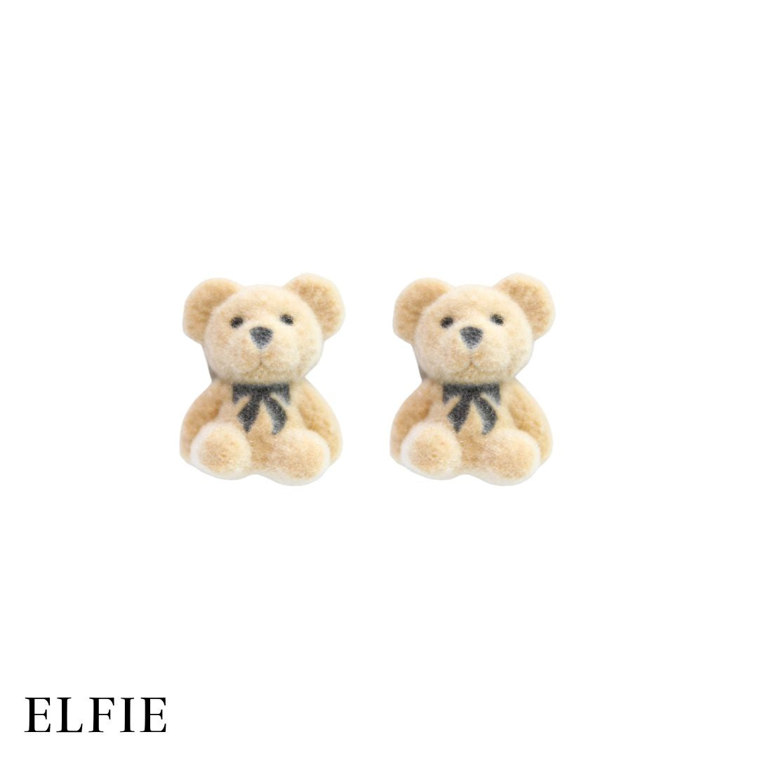 Beige Teddy Bowtie Stud Earring