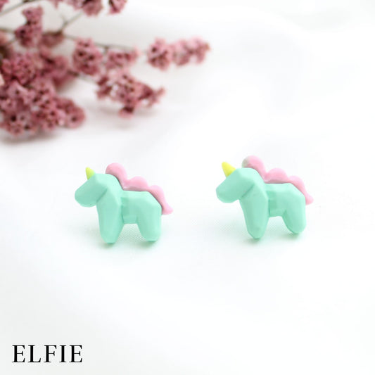 Big Green Unicorn Stud Earring