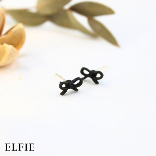 Black Ribbon Stud Earring
