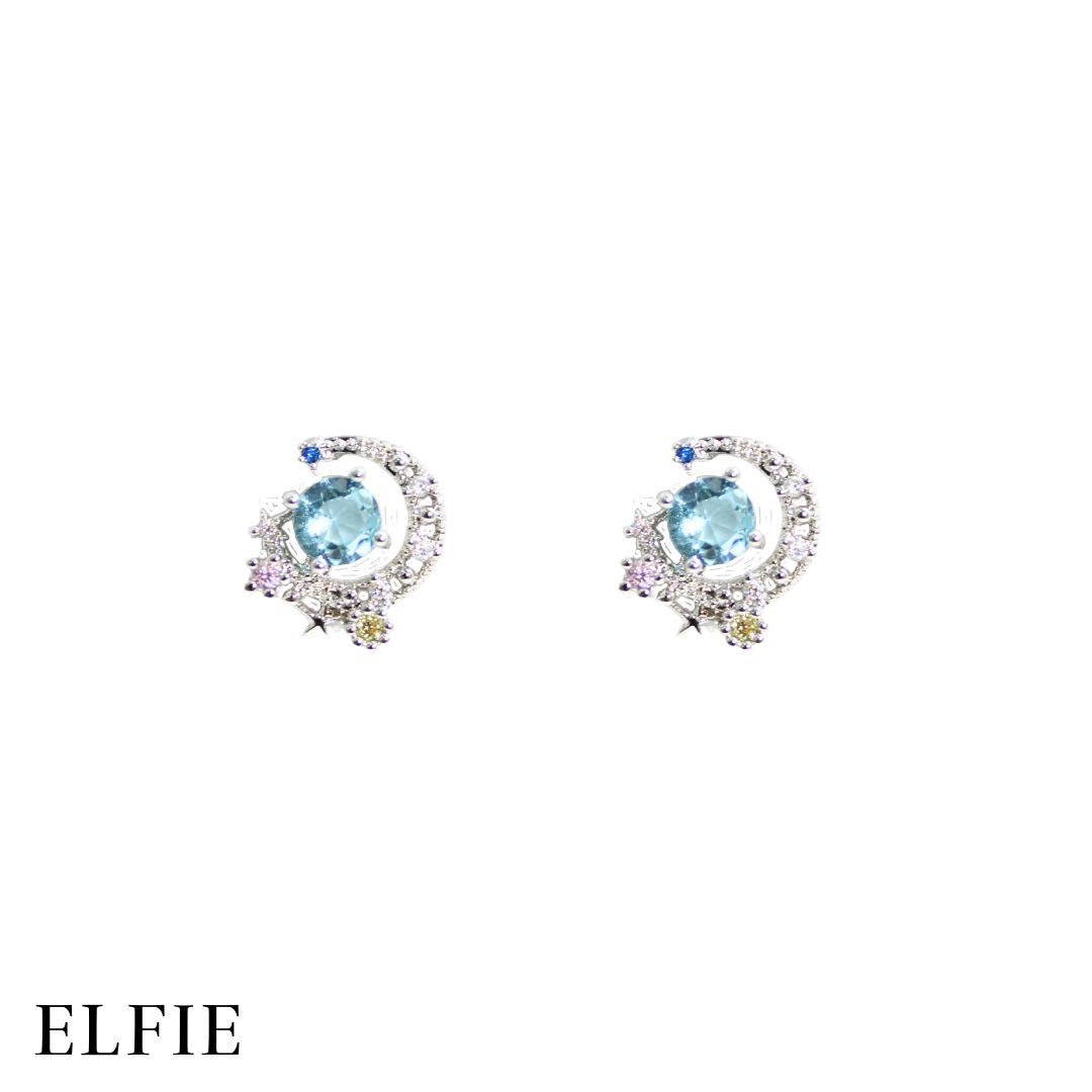 Blue Diamond Moon Stud Earring