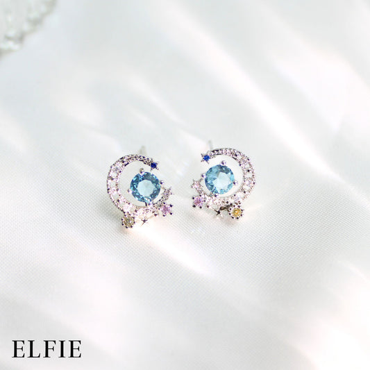 Blue Diamond Moon Stud Earring