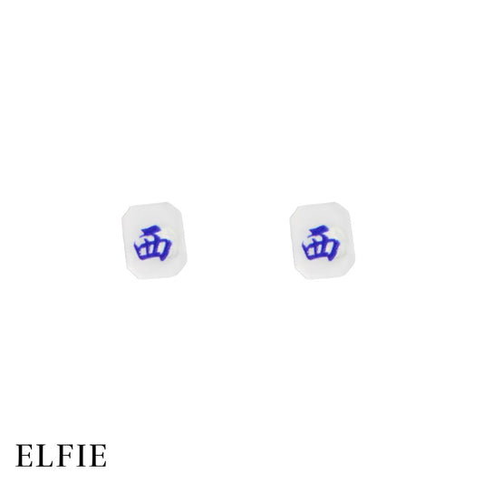Blue Mahjong Dice Clear Stud Non-Titanium Earring