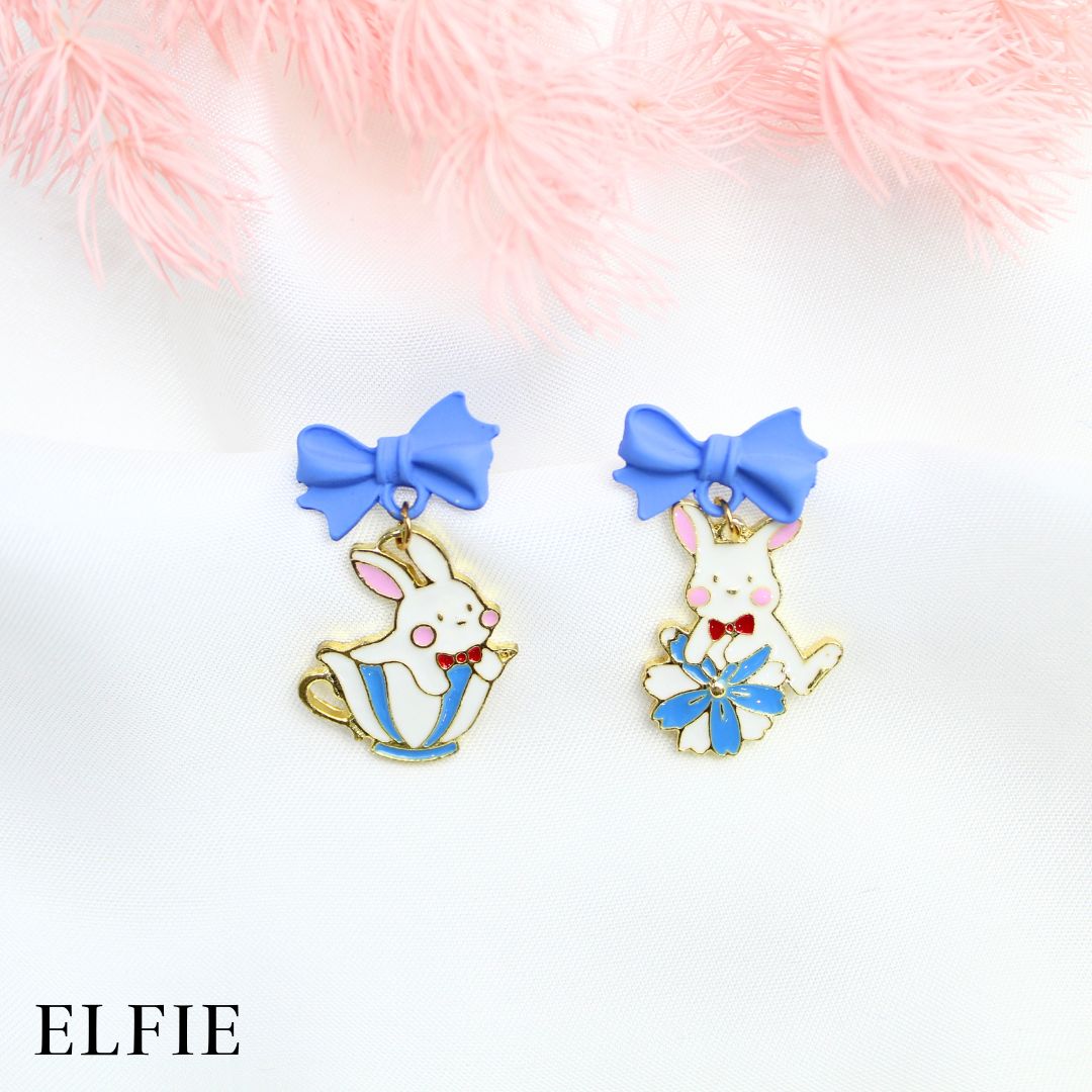 Blue Ribbon Rabbit Stud Earring