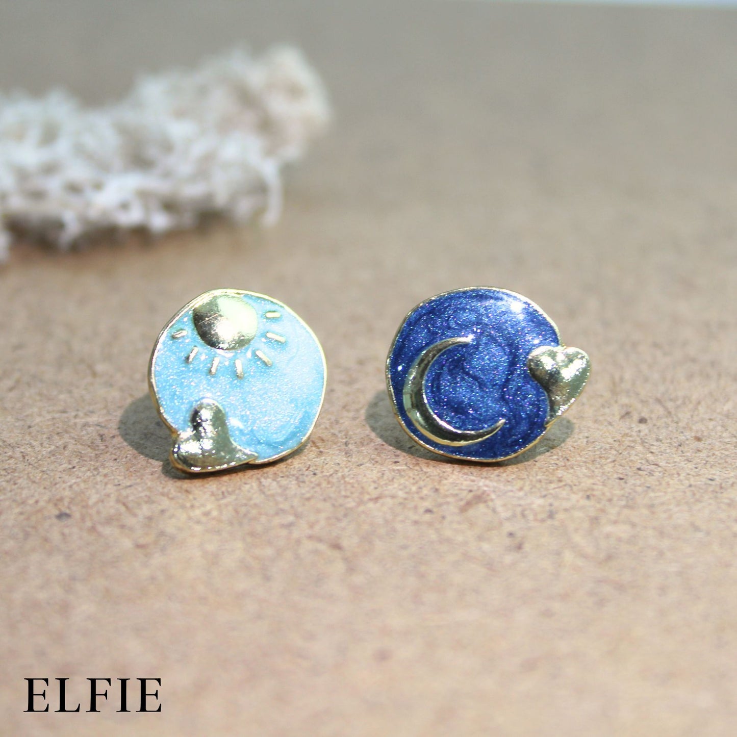 Blue Sun And Moon Stud Earring