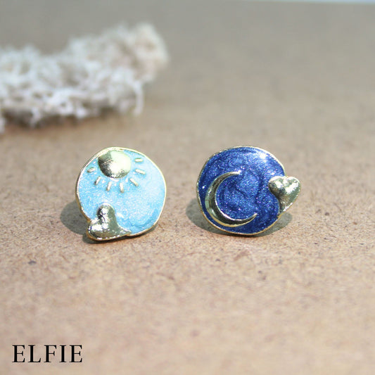 Blue Sun And Moon Stud Earring
