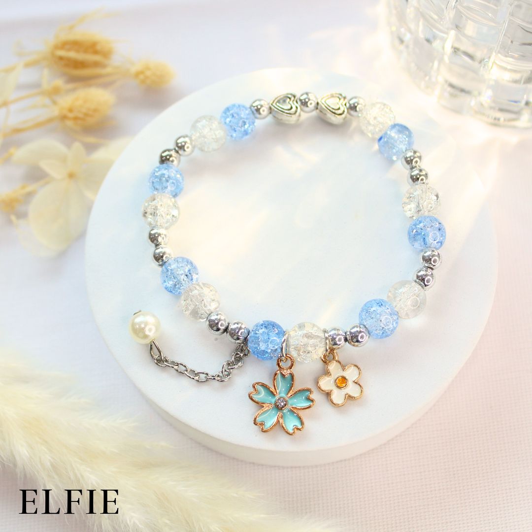 Blue & White Floral Glass Bracelet