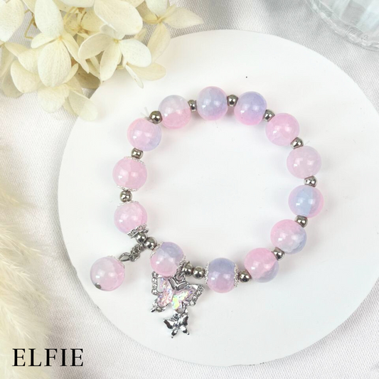Pink Marble Butterfly Glass Bracelet