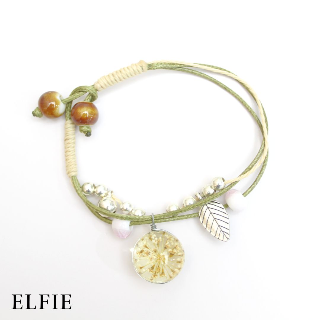 Olive Green Dried Floral Ceramic Bracelet