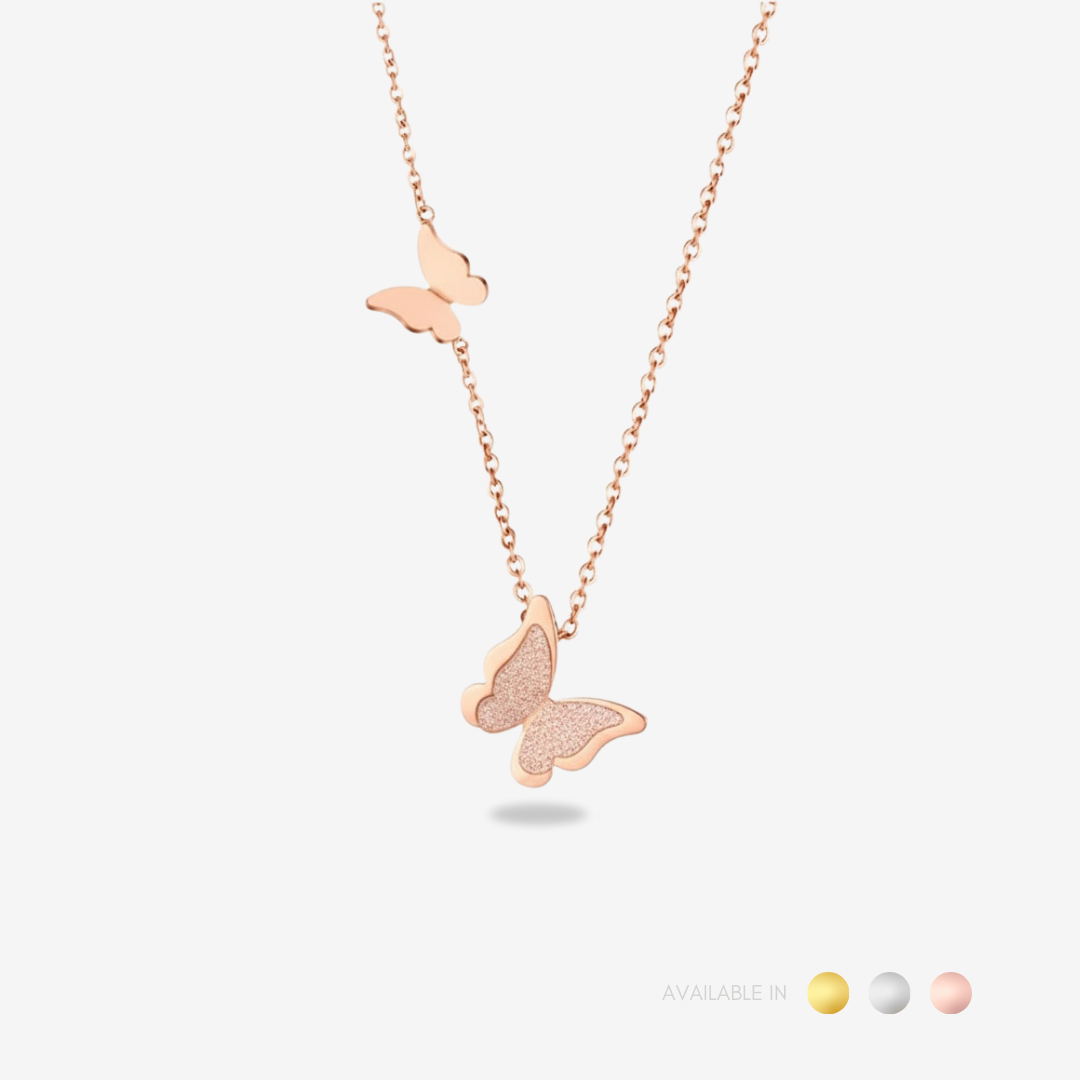Double Butterfly Rose Gold Titanium Necklace