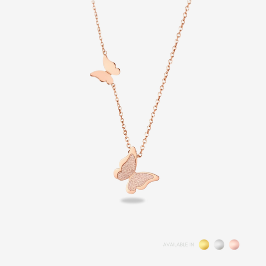 Double Butterfly Rose Gold Titanium Necklace