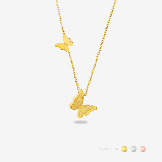 Double Butterfly Gold Titanium Necklace