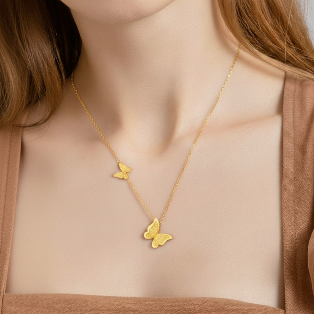 Double Butterfly Silver Titanium Necklace
