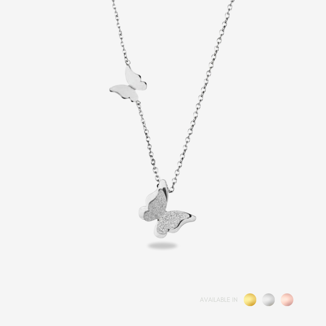 Double Butterfly Silver Titanium Necklace