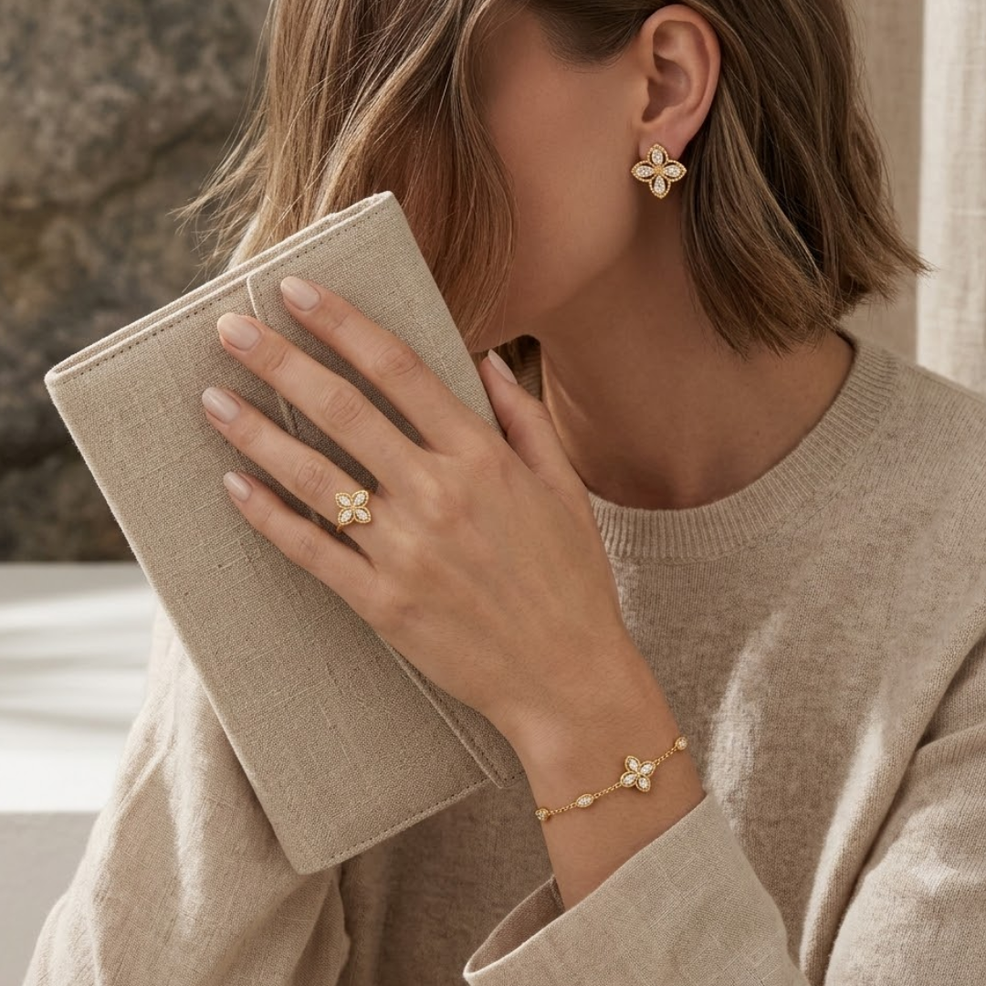 Camelia Sigil Gold Titanium Jewelry Set