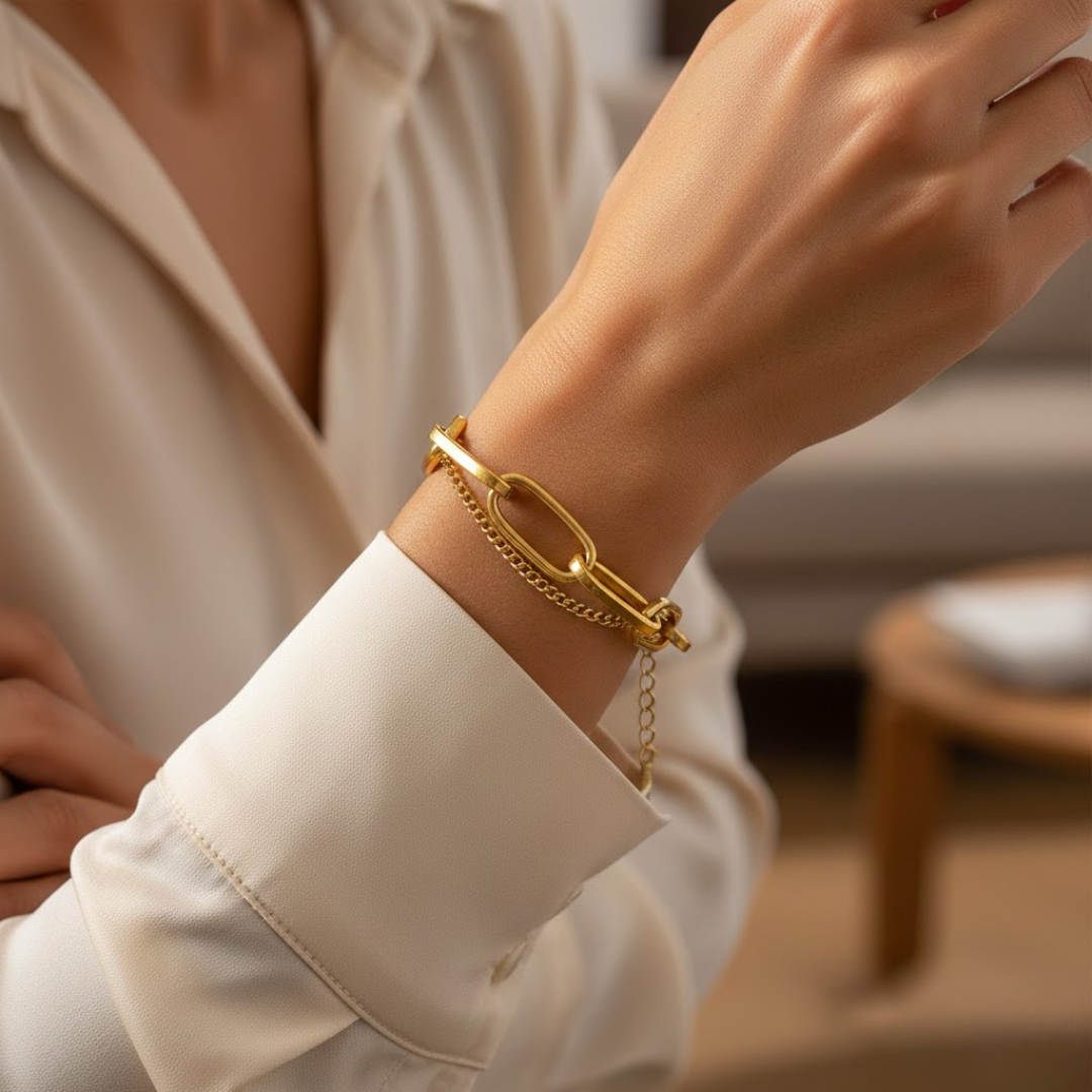Cascade Link Gold Titanium Bracelet