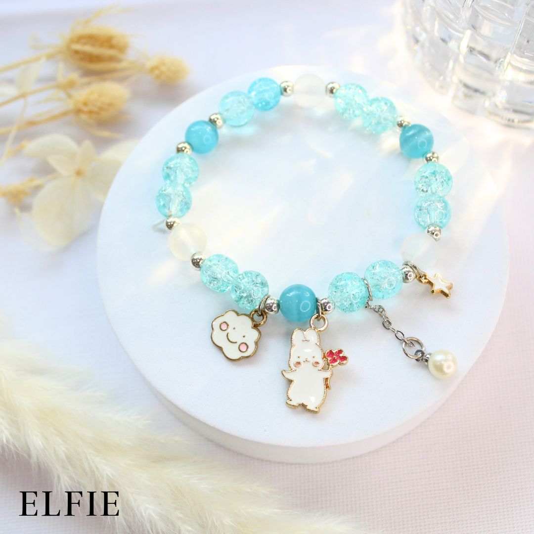 Crystal Blue Happy Rabbit Glass Bracelet