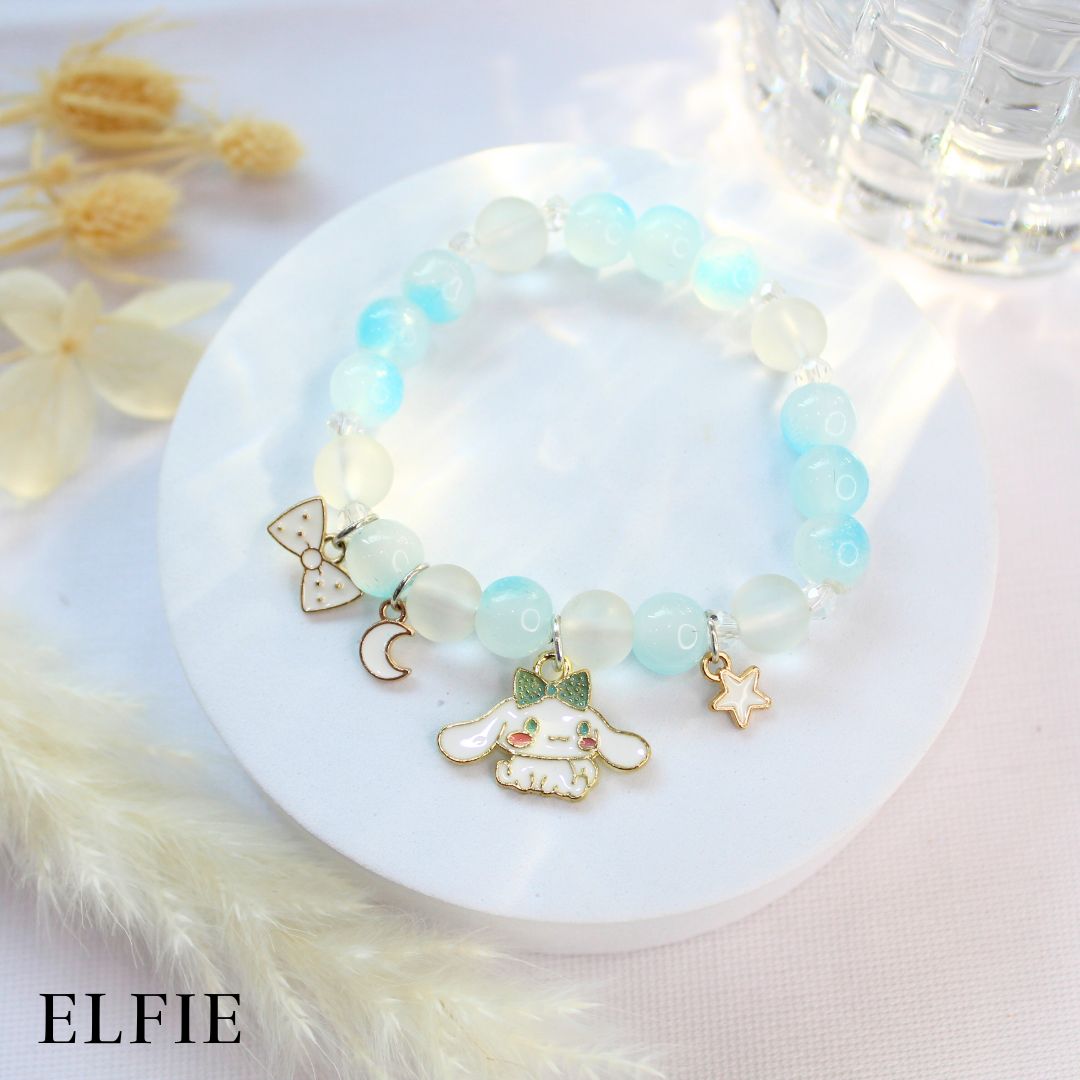 Crystal Blue Pearl Cute Puppy Glass Bracelet