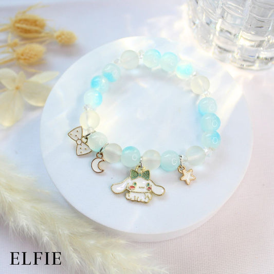 Crystal Blue Pearl Cute Puppy Glass Bracelet
