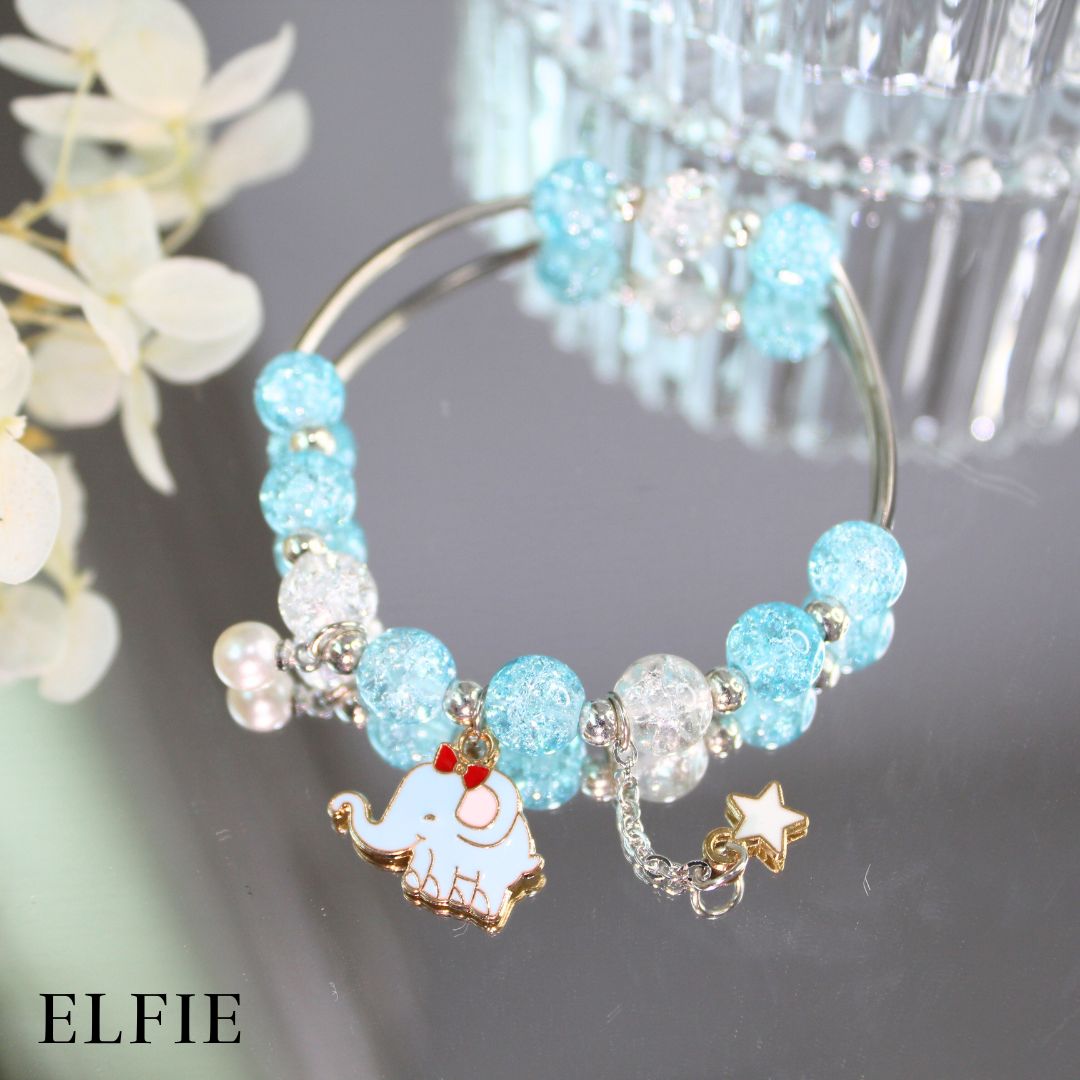 Crystal Blue White Pearl Elephant Glass Bracelet