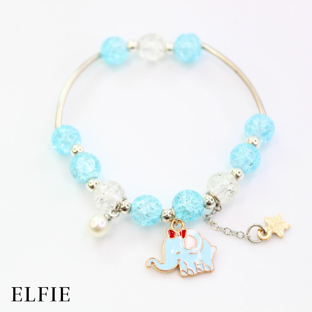 Crystal Blue White Pearl Elephant Glass Bracelet