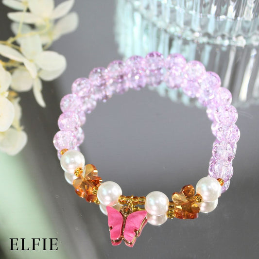 Crystal Clear Pink Triple Butterfly Glass Bracelet
