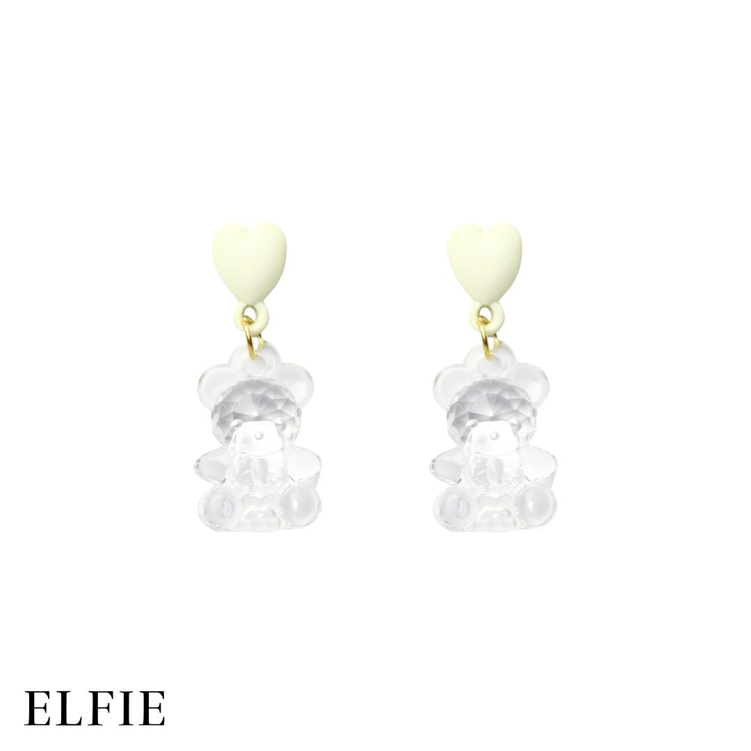 Crystal Clear Teddy Heart Stud Earring