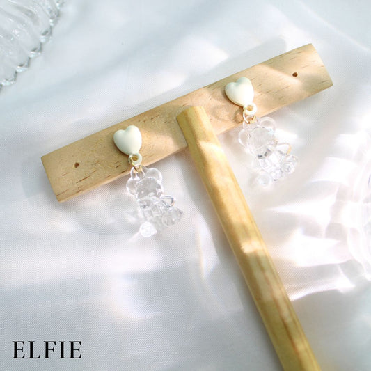 Crystal Clear Teddy Heart Stud Earring