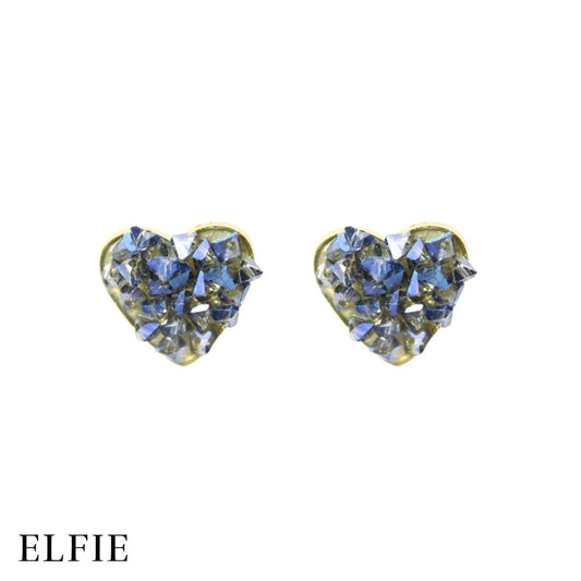 Crystal Dark Blue Diamond Heart Stud Non-Titanium Earring