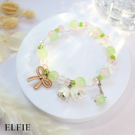Crystal Green Bell Flower Glass Bracelet