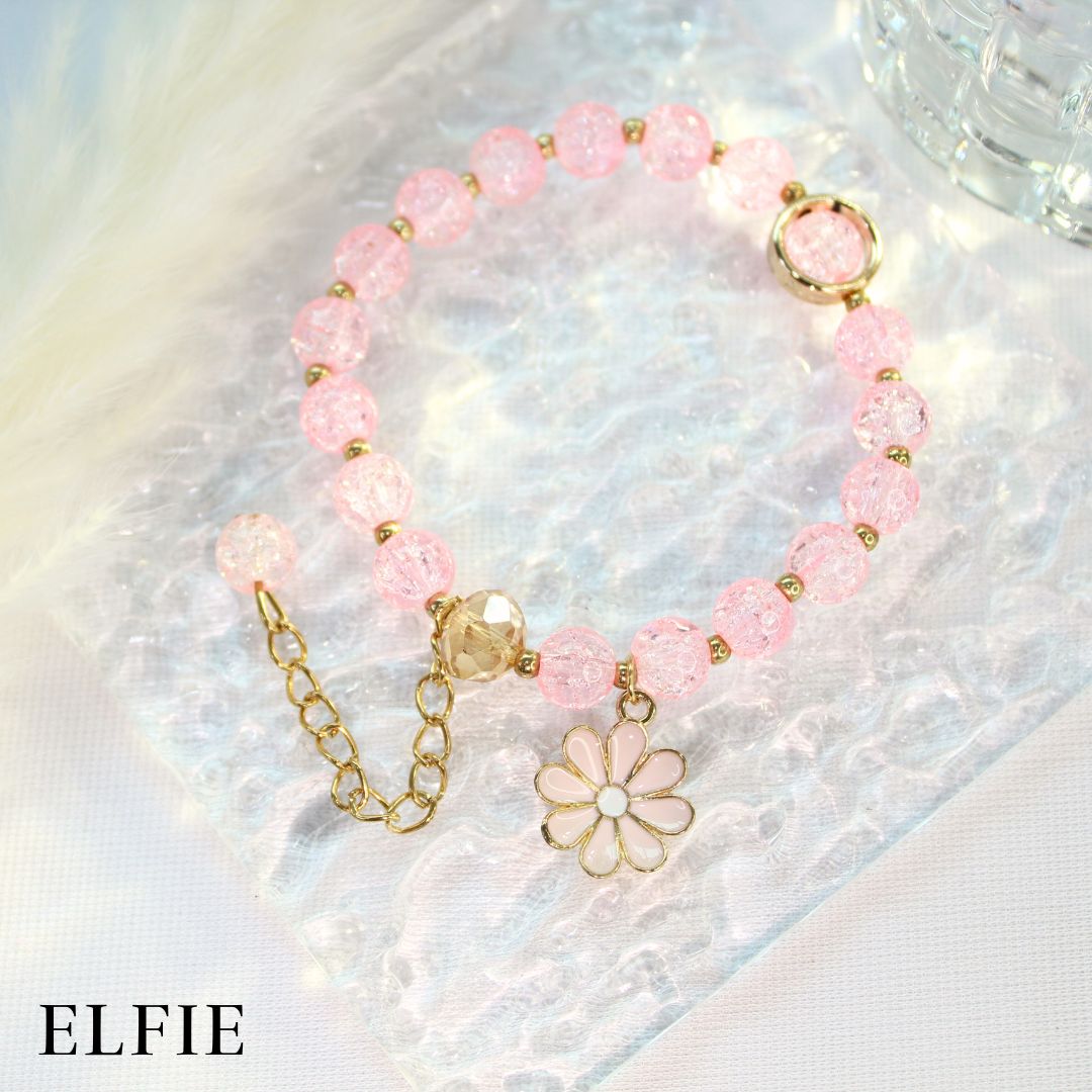 Crystal Light Pink Daisy Glass Bracelet