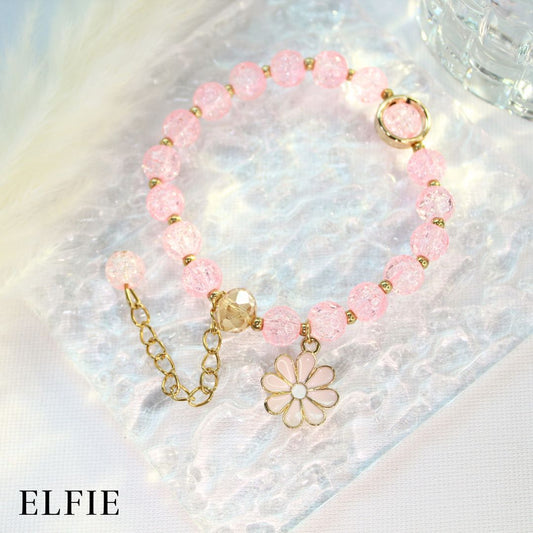 Crystal Light Pink Daisy Glass Bracelet