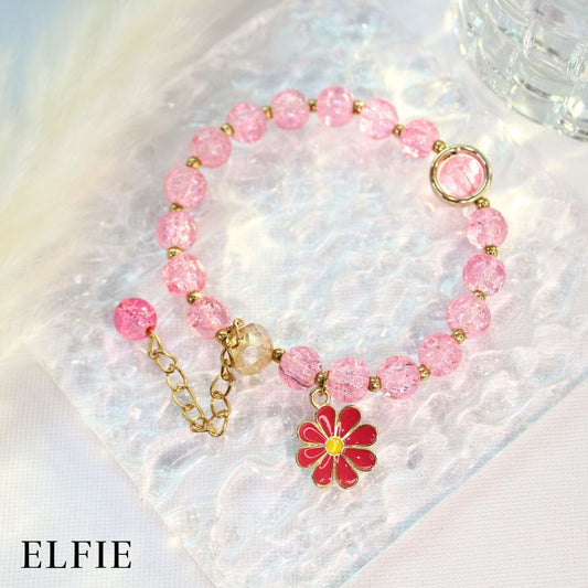 Crystal Light Red Daisy Glass Bracelet